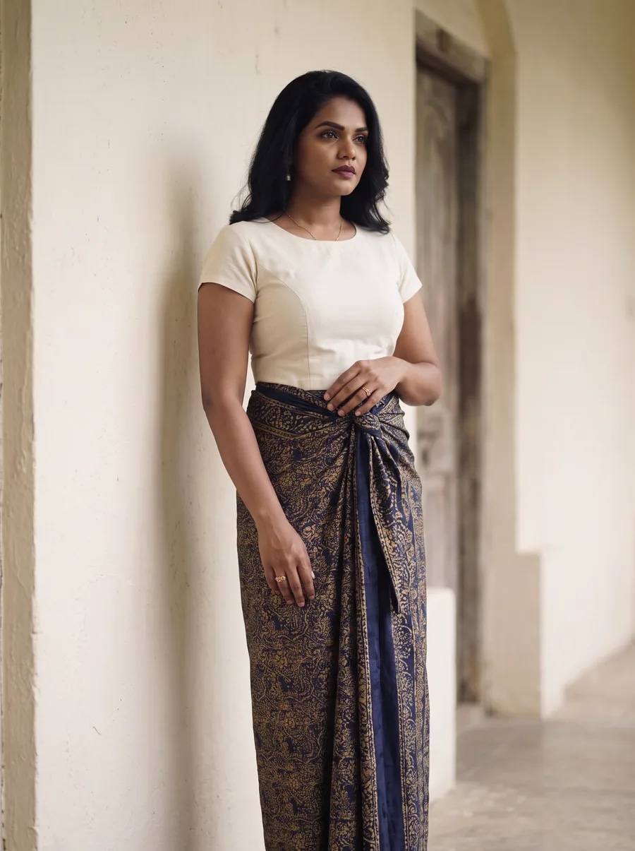 A batik sarong wrapped and worn at full length.